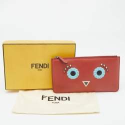 Pre Owned Fendi Brick Leather Zip Pouch
