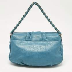 Pre Owned Fendi Teal Blue Leather Mia Flap Shoulder Bag