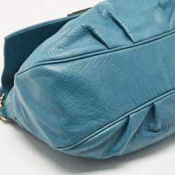 Pre Owned Fendi Teal Blue Leather Mia Flap Shoulder Bag