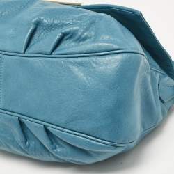 Pre Owned Fendi Teal Blue Leather Mia Flap Shoulder Bag