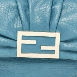 Pre Owned Fendi Teal Blue Leather Mia Flap Shoulder Bag