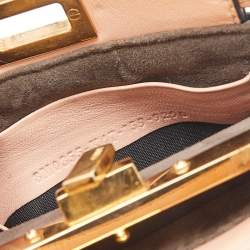 Pre Owned Fendi Peach Leather Micro Peekaboo Crossbody Bag