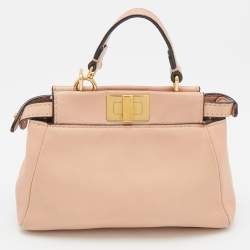 Pre Owned Fendi Peach Leather Micro Peekaboo Crossbody Bag