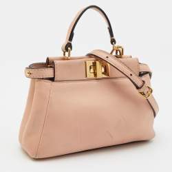 Pre Owned Fendi Peach Leather Micro Peekaboo Crossbody Bag