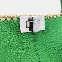 Pre Owned Fendi Green Leather Selleria Tote And Shoulder Bag