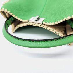 Pre Owned Fendi Green Leather Selleria Tote And Shoulder Bag