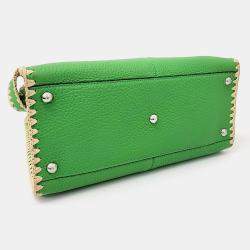 Pre Owned Fendi Green Leather Selleria Tote And Shoulder Bag