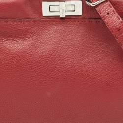 Fendi Red Selleria Leather Regular Peekaboo Top Handle Bag