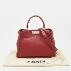 Fendi Red Selleria Leather Regular Peekaboo Top Handle Bag