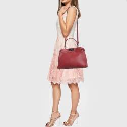 Fendi Red Selleria Leather Regular Peekaboo Top Handle Bag