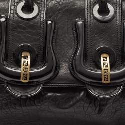 Fendi Black Pebbled Leather and Patent Leather Large B Shoulder Bag