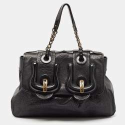 Fendi Black Pebbled Leather and Patent Leather Large B Shoulder Bag