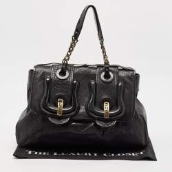 Fendi Black Pebbled Leather and Patent Leather Large B Shoulder Bag