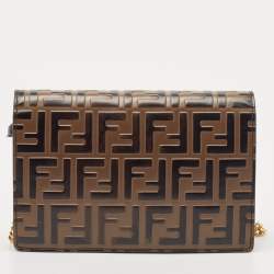 Pre Owned Fendi Brown/Black FF Leather F is Fendi Wallet On Chain