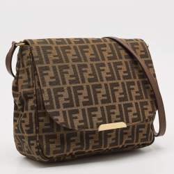 Pre Owned Fendi Tobacco Zucca Canvas Flap Crossbody Bag