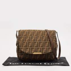 Pre Owned Fendi Tobacco Zucca Canvas Flap Crossbody Bag