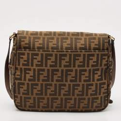 Pre Owned Fendi Tobacco Zucca Canvas Flap Crossbody Bag
