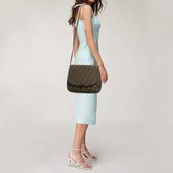 Pre Owned Fendi Tobacco Zucca Canvas Flap Crossbody Bag