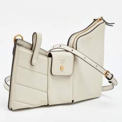 Pre Owned Fendi White Leather Business 3 Pocket Mini Crossbody Bag