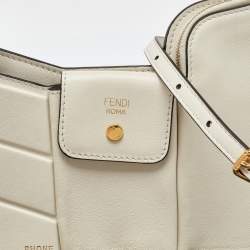 Pre Owned Fendi White Leather Business 3 Pocket Mini Crossbody Bag