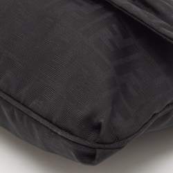 Pre Owned Fendi Black Zucca Canvas and Patent Leather Large Mia Flap Bag