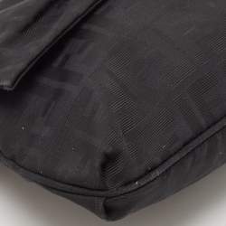 Pre Owned Fendi Black Zucca Canvas and Patent Leather Large Mia Flap Bag