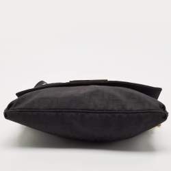 Pre Owned Fendi Black Zucca Canvas and Patent Leather Large Mia Flap Bag