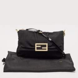 Pre Owned Fendi Black Zucca Canvas and Patent Leather Large Mia Flap Bag