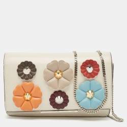 Fendi Off White Leather Flowerland Tube Chain Clutch