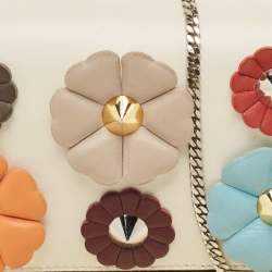Fendi Off White Leather Flowerland Tube Chain Clutch