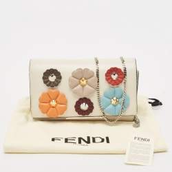Fendi Off White Leather Flowerland Tube Chain Clutch