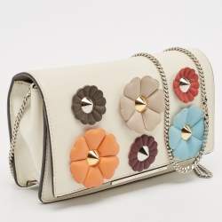 Fendi Off White Leather Flowerland Tube Chain Clutch