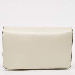 Fendi Off White Leather Flowerland Tube Chain Clutch