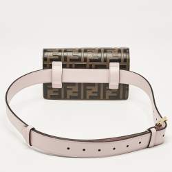 Fendi Light Pink/Tobacco Zucca Leather Kan I F Convertible Belt Bag