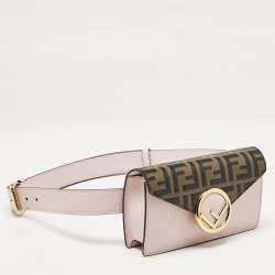 Fendi Light Pink/Tobacco Zucca Leather Kan I F Convertible Belt Bag