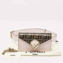Fendi Light Pink/Tobacco Zucca Leather Kan I F Convertible Belt Bag