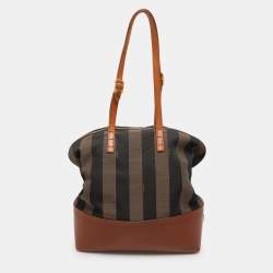 Fendi Pequin Tobacco Canvas and Leather 2Bag Satchel
