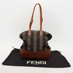 Fendi Pequin Tobacco Canvas and Leather 2Bag Satchel