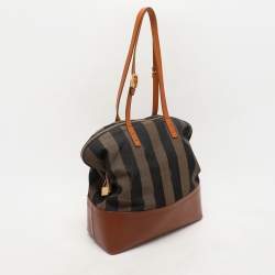 Fendi Pequin Tobacco Canvas and Leather 2Bag Satchel