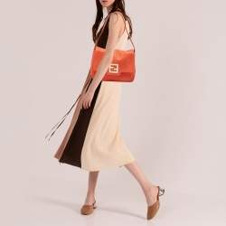 Pre Owned Fendi Orange Nubuck Leather Mama Baguette Bag