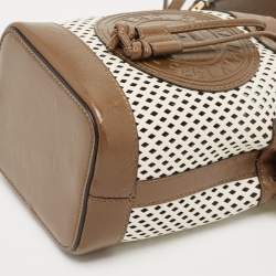 Fendi Olive Green/White Perforated Leather Mini Mon Tresor Bucket Bag