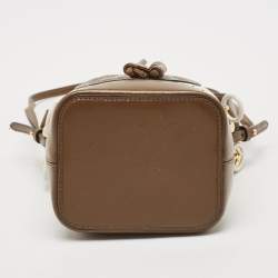 Fendi Olive Green/White Perforated Leather Mini Mon Tresor Bucket Bag