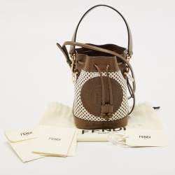 Fendi Olive Green/White Perforated Leather Mini Mon Tresor Bucket Bag