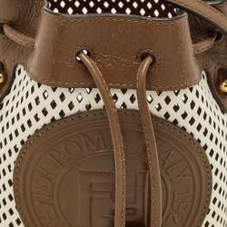 Fendi Olive Green/White Perforated Leather Mini Mon Tresor Bucket Bag