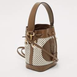 Fendi Olive Green/White Perforated Leather Mini Mon Tresor Bucket Bag
