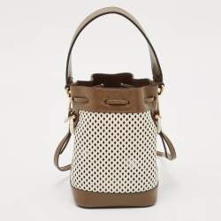 Fendi Olive Green/White Perforated Leather Mini Mon Tresor Bucket Bag