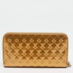 Fendi Gold Embossed Patent Leather Fendilicious Continental Wallet
