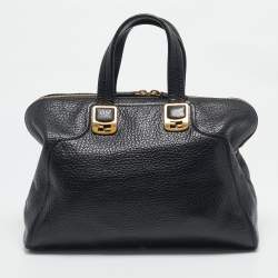Pre Owned Fendi Black Pebbled Leather Large Chameleon Satchel