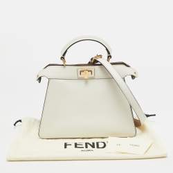 Pre Owned Fendi White/Brown Leather Small Peekaboo ISeeU Top Handle Bag