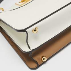 Pre Owned Fendi White/Brown Leather Small Peekaboo ISeeU Top Handle Bag